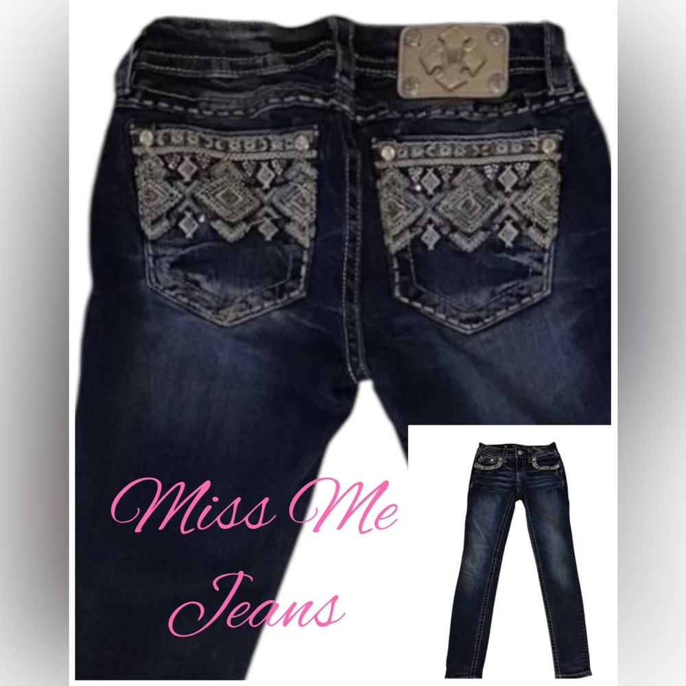Miss Me Mid Rise Skinny Jeans 26 Dark Wash Bling Rhinestone Embroidered Y2K